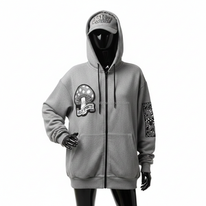 Sweat à capuche zippé pour femme en tissu polaire gris avec logo personnalisé brodé, design de patch, vêtement décontracté confortable, sweat à capuche basique avec fermeture éclair - Product Image 1