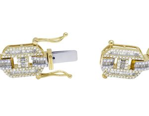 Bracelet en or jaune 10 carats avec diamants de laboratoire taille baguette, design moderne à maillons pour femme - Product Image 5