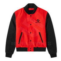 Grosir Jaket Lettermen Pakaian Olahraga Pria Uniseks Kancing Tertutup Jaket Lettermen Warna Hitam dan Merah
