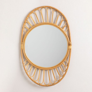Arch Rattan <b>Mirror</b> Handcrafted Wicker Loop Frame Elegant <b>Oval</b> Outline Suitable <b>For</b> Entryway Styling And Light Natural Interiors - Product Image 1