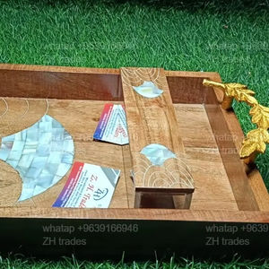 Pot en acrylique de luxe spécial Ramadan avec couvercles en nacre et plateau en bois incrusté de designer pour fruits, dattes, célébrations, bonbons - Product Image 2