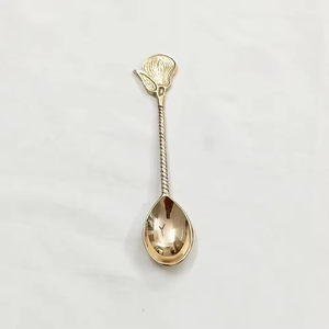 ชุดช้อนรับประทานอาหารทองเหลืองพร้อมที่จับดอกไม้ช้อนทองเหลือง - Product Image 3