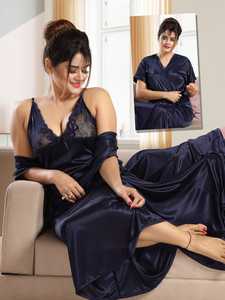 Ensemble de robe deux pièces en satin à manches longues et à col châle, mignon et élégant, pour l'été, le printemps et l'automne, vêtements de maison, fermeture à la taille élastique - Product Image 4