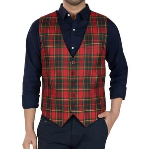 Gilet décontracté pour homme, respirant, coupe ajustée, col tailleur, col en V, tartan, coupe régulière, sans manches - Product Image 5