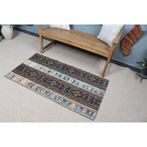 Alfombra Turca Vintage de 2.5x4.6 pies, Alfombra Pequeña, Alfombra de Lana Azul - Product Image 1