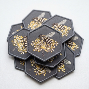 Custom Patch Order Bulk Hexagon Concentric Ceilings Medallion Badge Off White Twill Grey Border <b>Iron</b> <b>On</b> Applique - Product Image 6