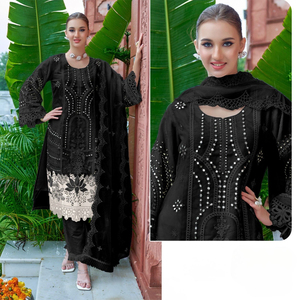 Traje Pakistaní de Chifón de Seda Bordado con Parte Inferior de Santoon Mate, con Flujo de Aire para Todas las Estaciones - Product Image 5