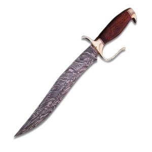 Couteau Bowie de chasse en acier damas fait à la main sur mesure manche en bois de rose gaine en cuir magnifique fabricant de couteaux bricolage support OEM de qualité - Product Image 1