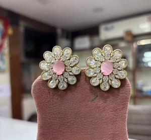 Trendy Best Quality Gold Plated Modern Look Kundan <b>Tops</b> <b>Earrings</b> Wedding Party Wear Collections For Women And Girls - Product Image 1