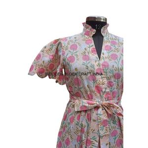 Robes midi moulante en coton 100% naturel tissé à la main, modernes, douces, respirantes, écologiques, de haute qualité, à motifs floraux pour tous les jours - Product Image 2