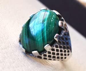 Wholesale Men Ring New Arrival Natural Malachite Gemstone <b>Birthday</b> <b>Gift</b> Christmas Arabic Design Jewelry 925 Sterling Silver Ring - Product Image 2