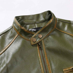 Veste en cuir pour homme de haute qualité, fabriquée au Pakistan, à col fin, imperméable et coupe-vent, personnalisable sur le devant - Product Image 2