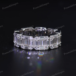 Colecciones únicas Iced Out Moissanite Sparkling Round and Baguette Cut Diamonds With Sterling Silver Full Eternity Unisex Bends - Product Image 2