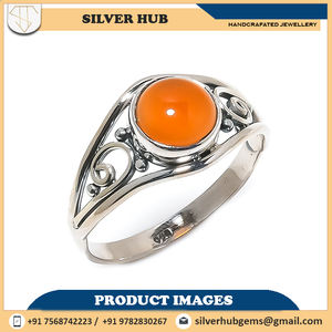 Bague artisanale en argent sterling 925 pour femme, avec pierre précieuse naturelle, style sportif, en cornaline orange - Product Image 2