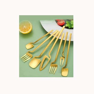 Ensemble de couverts nickelés dorés en acier inoxydable à long manche plat Ensembles de couverts au design unique - Product Image 1