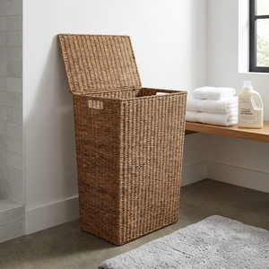 Natural Banana Bark Storage <b>Basket</b> Rectangular Laundry Hamper Hinged Lid Cutout Handle Clothes Bin Setup Pure Art Room Decor Art - Product Image 4