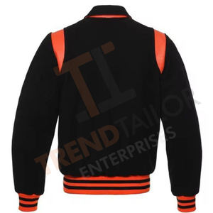 Manches en cuir, veste de baseball personnalisée de bonne qualité en gros, veste de baseball pour homme avec corps en laine - Product Image 4