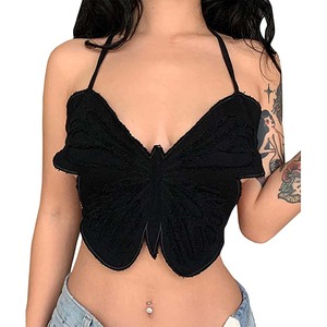 Top corto de mariposa de diseño para mujer, Camiseta deportiva acanalada de manga corta para entrenamiento, correr, gimnasio, Yoga - Product Image 2