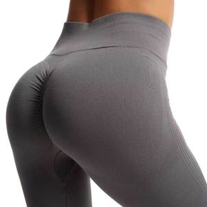Taille haute contrôle du ventre tricoté Yoga Leggings pour femmes Logo personnalisé imprimer grande taille sport Fitness Leggings mi respirant - Product Image 5