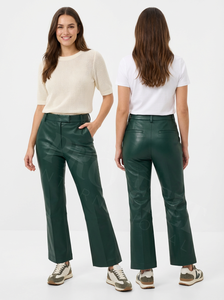 Pantalon droit en cuir avec logo en relief personnalisé, taille haute, jaune, vêtements de bureau, mode décontractée, vente en gros, OEM, fourniture personnalisée de pantalons en cuir - Product Image 5