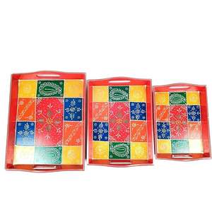 Juego de bandejas para servir de 3 bandejas de madera decorativas artesanales para desayuno, café, té, bandejas para servir aperitivos (Rectangular) - Product Image 5