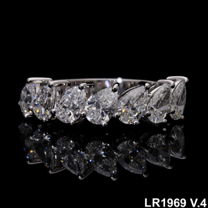 14K Or 2.10ct 7 Pierre Poires Forme Demi Éternité Bague De Mariage Émeraude Bague De Fiançailles Lab Grown Bagues En Diamant - Product Image 5