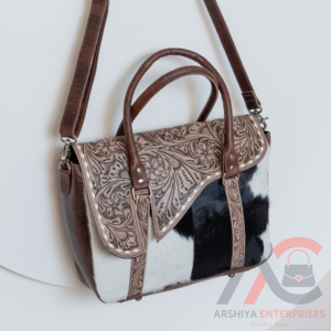 Beautiful Designer Hand Tooled Carving <b>Leather</b> Tote Bag Stylish Purse Cowhide Fur <b>Leather</b> Bags for Women's Multi Use - Product Image 2