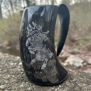 Taza de cuerno para beber grabada de alce pulido, estilo Animal impermeable para regalos de negocios - Product Image 1