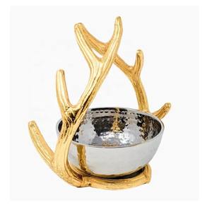 Vente chaude Golden Flower Double Bol sur Feuille Parfait pour Salade Snack Fruits Noix Idéal pour Table À Manger En Aluminium Décor Bol - Product Image 4