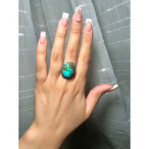 Anillo de Plata de Ley y Turquesa Natural de la Montaña Sonora, Hecho por Artesanos Navajo, Talla 9.75, Engaste de Bisel, Regalo - Product Image 5