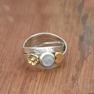 Bague en pierre de lune en argent sterling 925 Bohême Christian Design Interlocked Multi Band Textured Gift for Women - Product Image 3