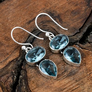 Pendientes de estilo bohemio chapados en plata de ley 925, Topacio azul a la moda, cuarzo, piedra preciosa, bisel, suministro de aniversario - Product Image 3
