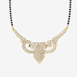 Women's Round Cut Moissanite Diamond <b>Necklace</b> in 14K Gold Mangalsutra Style - Product Image 2