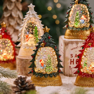 Noël rétro paysage flocon de neige boule de cristal avec père noël bonhomme de neige veilleuse blanc chaud décor lumières - Product Image 3