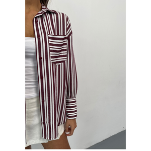 Chemise à rayures bordeaux pour femmes - Product Image 2