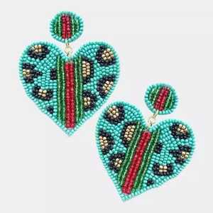 <b>Red</b> Heart Shape Beaded <b>Earrings</b> Stylish Homemade Seed Bead <b>Earrings</b> Unique Fashion Handmade Jewellery Creative Design - Product Image 3