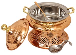 IndianArtVilla Pure Steel Copper Chafing <b>Dish</b> With <b>Stand</b> & Spoon-Cookware for Storage & Serving, Home Hotel & Restaurant Use - Product Image 2