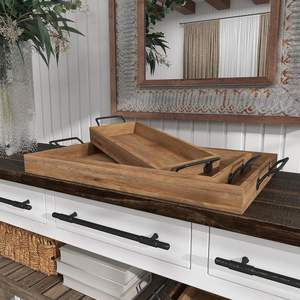 Juego de 3 bandejas de madera con asas, bandeja redonda marrón para desayunos, huevos, mango, bandeja para servir al por mayor - Product Image 5