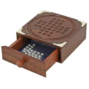 手工木制纸牌棋盘游戏金属钢球-棕色独特游戏印度制造的儿童青少年和成人最佳礼物
