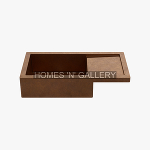 Nouvel égouttoir amovible en cuivre martelé rectangulaire double évier de cuisine évier de ferme évier fait main fabricant grossiste - Product Image 2