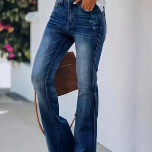 Nouveau jean décontracté à la mode pour femmes avec denim lavé à cordon de serrage, jean polyvalent pour un usage quotidien - Product Image 1