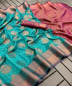 ผ้าส่าหรีผ้าจอร์เจียแบบดั้งเดิมสำหรับงานแต่งงานงานปักสวยงามและพิมพ์ลายแฟนซีสำหรับผู้หญิงดูเป็นพิเศษ - Product Image 5