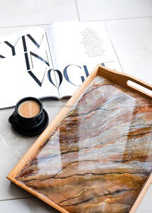 ถาดเสิร์ฟอาหารเช้าทำด้วยมือทำจากเรซิ่นและไม้แบบทนทานถาดกลมสำหรับบรันช์และของขวัญ - Product Image 4