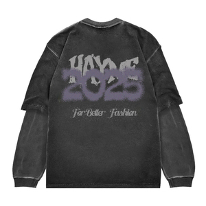 Camiseta Retro de lavado ácido más vendida, camiseta de manga larga de doble capa con hombros caídos, camiseta de talla grande para hombre - Product Image 5