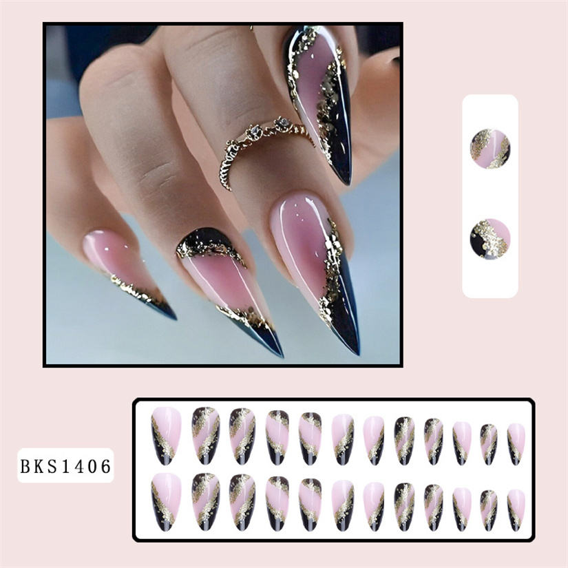 High Quality Long Coffin Stiletto Fake Acrylic Press on Nails 24pcs Wholesale False Nails Design Finger Full Cover Nail Tips