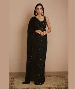 Groothandel India Sarees Feestkleding Bruiloft Meest Aantrekkelijke En Designer Feestkleding Georgette Sequentie Werk Saree Met Blouse