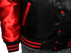Men's Varsity <b>Jacket</b> Black Red Satin Sleeve Button Closure Turn-down Collar Casual Autumn Wear Regular Fit - Product Image 4