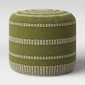 Modern Style Handcrafted Cotton Poufs Rugs with Abstract & Geometric Pattern and Bead <b>Rope</b> for Wedding Decorative Use - Product Image 1