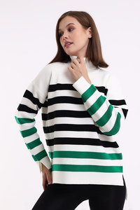 Women's Striped <strong>Turtleneck</strong> <strong>Tunic</strong> Breathable Knitwear Custom OEM Service Long Back New Fashion High Quality Warm Pullover - Product Image 3