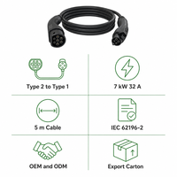 Câble de charge EV HUANLIANDA de type 2 à type 1, 7 kW, 32 A, 5 m, IEC 62196-2 SAE J1772, chargeur EV portable